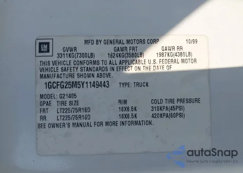 2000 Chevrolet Express from USA, damaged, VIN 1GCFG25M5Y1149443